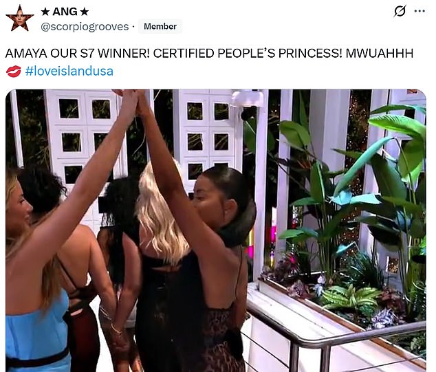 Many fans quickly took to social media to praise the winners, such as Ang (@scorpiogrooves), who said, 'AMAYA OUR S7 WINNER! CERTIFIED PEOPLE¿S PRINCESS! MWUAHHH.'