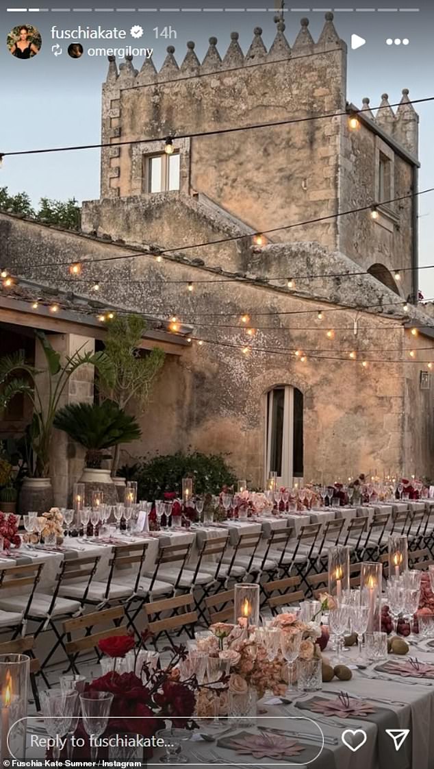 The wedding party enjoyed a picturesque floral and candle lit dinner in the grounds of the historic building