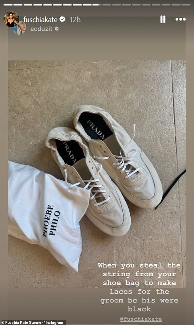 The wedding was picturesque but not without a near wardrobe disaster as one of Max's outfits the only shoelaces he had for his £720 beige Prada shoes were black