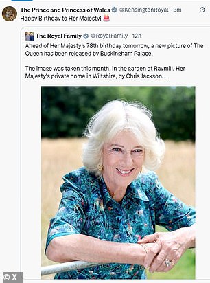 The sweet message wished the queen a happy birthday