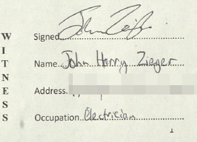 Pictured: Zieger's signature on Holland's will