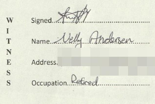 Pictured: Andersen's signature on Eileen will