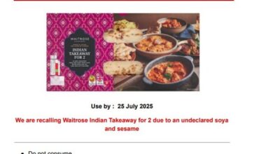The Waitrose Indian Takeaway for 2 has been pulled from shelves because 'some packs have been mispacked with spring rolls, which contain sesame and soya not mentioned on the label'