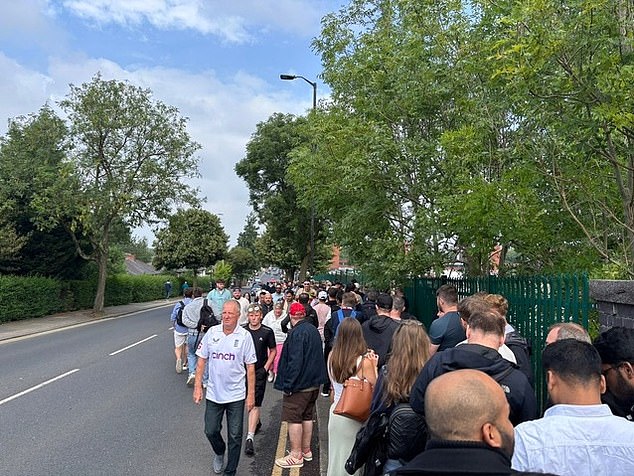 Lancashire blamed fans after the Barmy Army shared a photo showing fans queuing on the streets before the fourth Test got underway