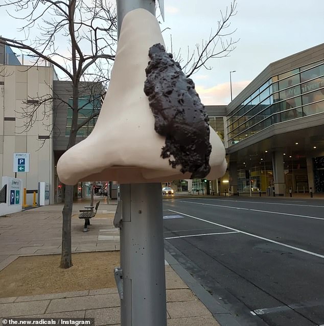 Artwork was erected on a post in Geelong's CBD where Richard Marles serves as an MP