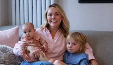 Holly Stevens with her baby Violet, who is five months old, and her son Freddy, aged six