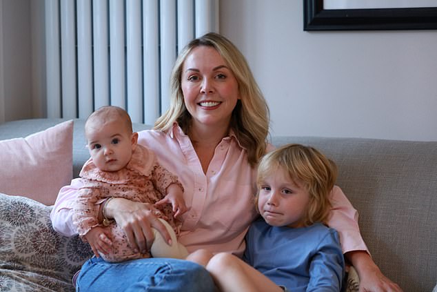 Holly Stevens with her baby Violet, who is five months old, and her son Freddy, aged six