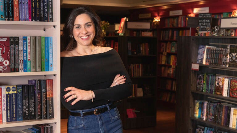 Lovestruck Books owner Rachel Kanter poses in her bookstore in Cambridge.
