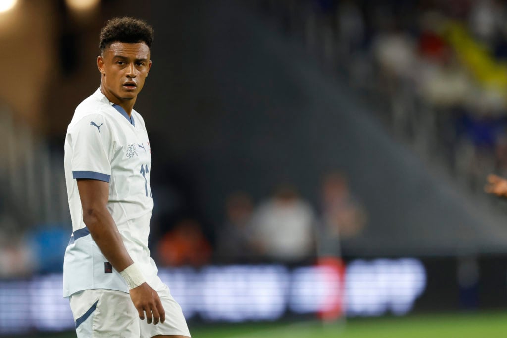 Dan Ndoye looks on during Switzerland's friendly with the USA.