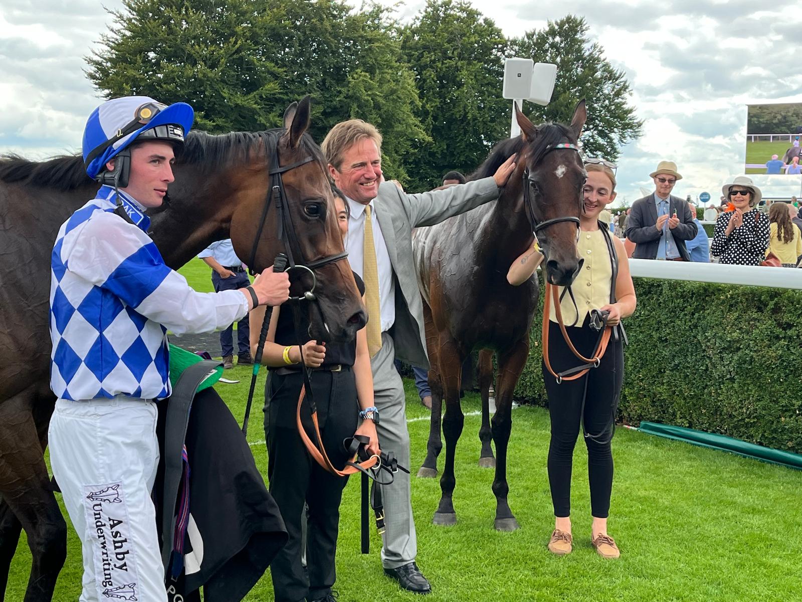 Ralph Beckett with his winning fillies Saqqara Sands and Tabiti