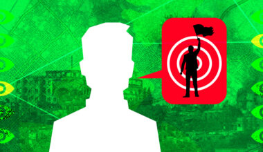 social media icon speaking about refugees, with war image background