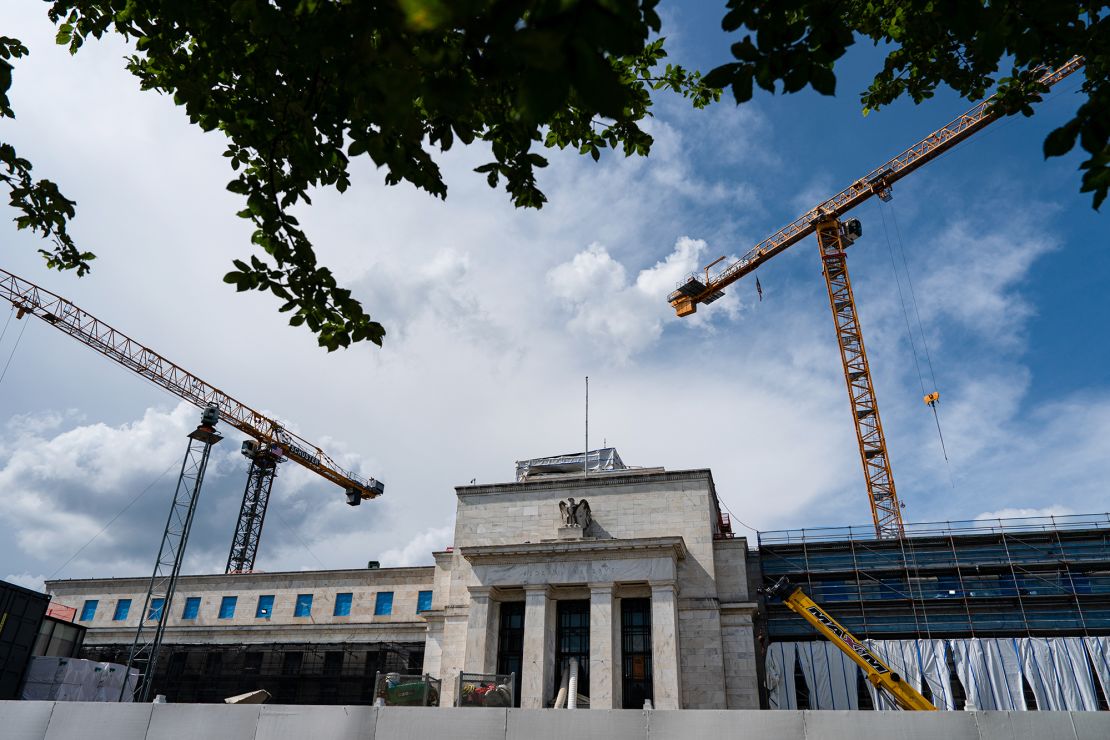 Construction on the Marriner S. Eccles Federal Reserve building in Washington, DC, US, on Monday, July 14, 2025. Federal Reserve Chair Jerome Powell has made a formal request that the central bank's inspector general review its $2.5 billion building renovation, according to a spokesperson for the IG's office.