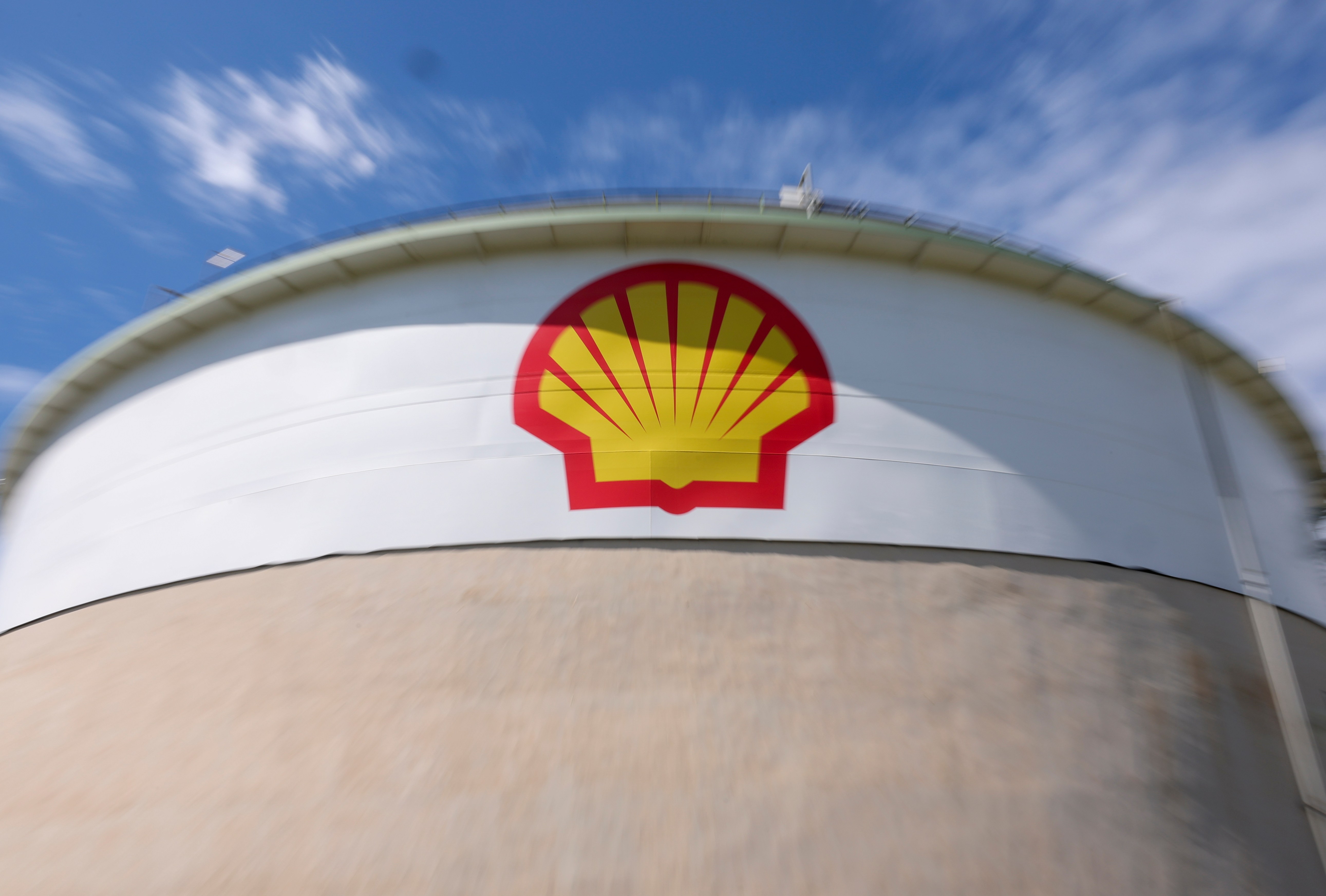 Shell logo on a large oil tank.