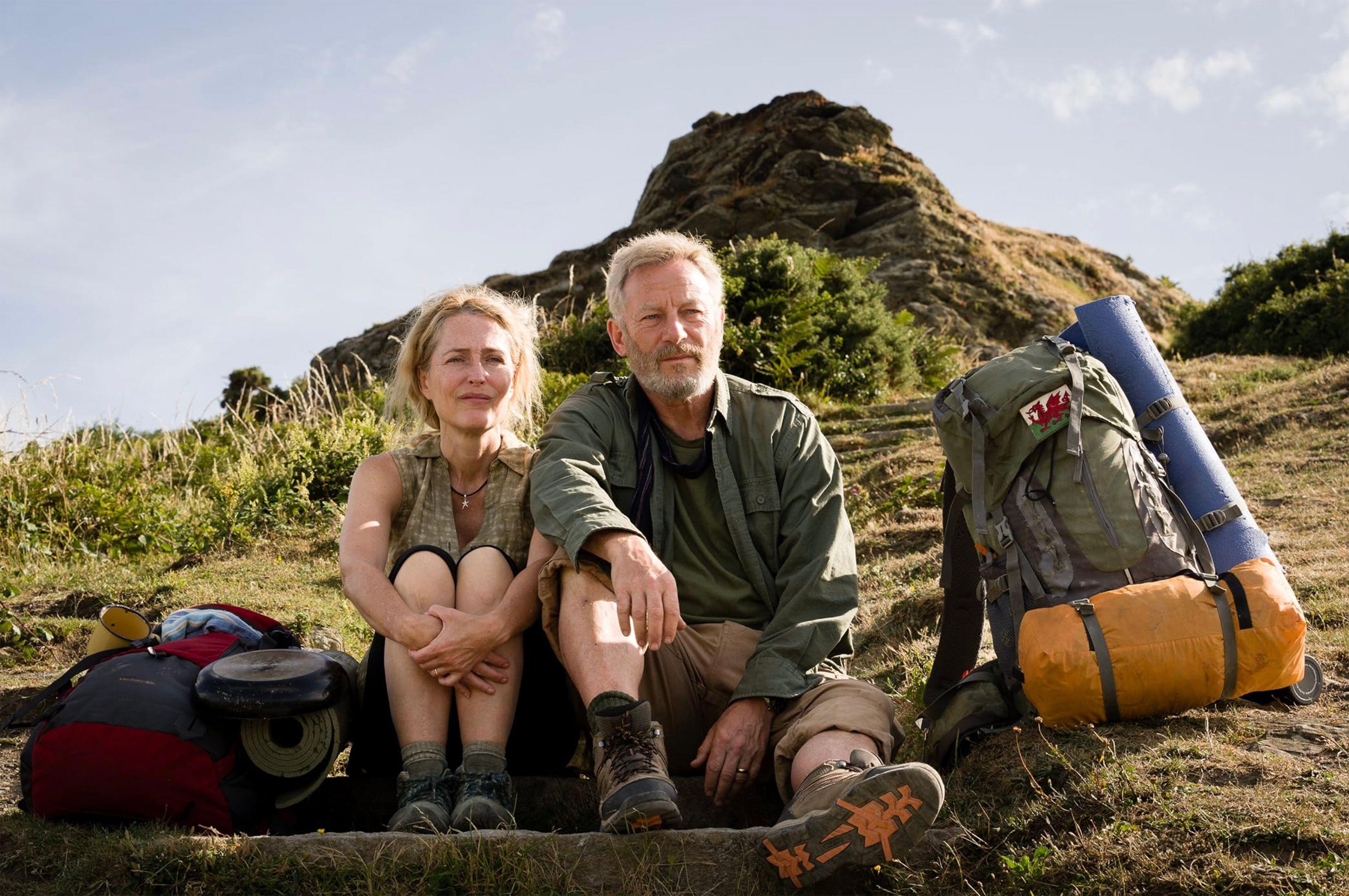 Gillian Anderson and Jacob Isaacs in The Salt Path film.