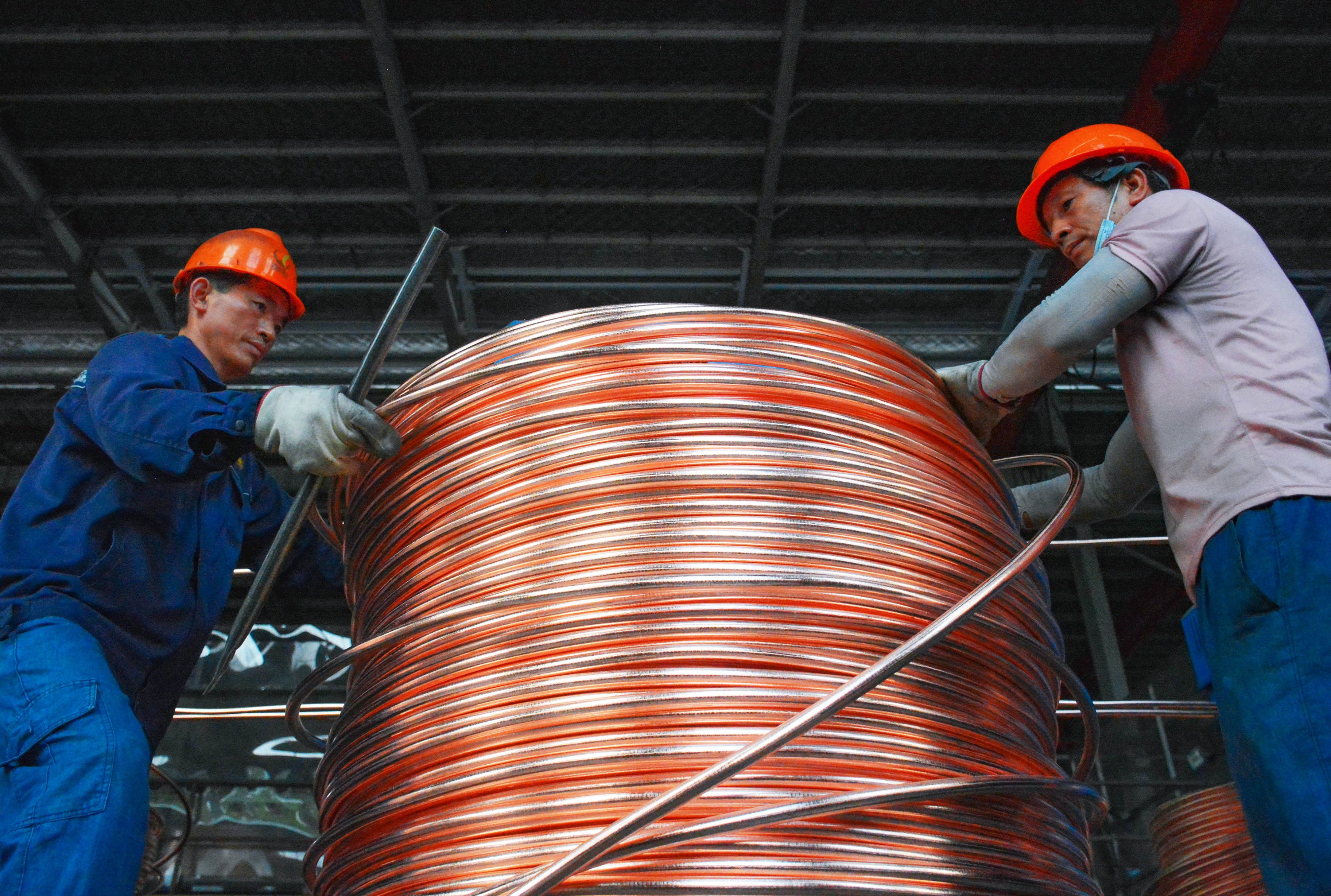 The production of copper rods at a factory in China