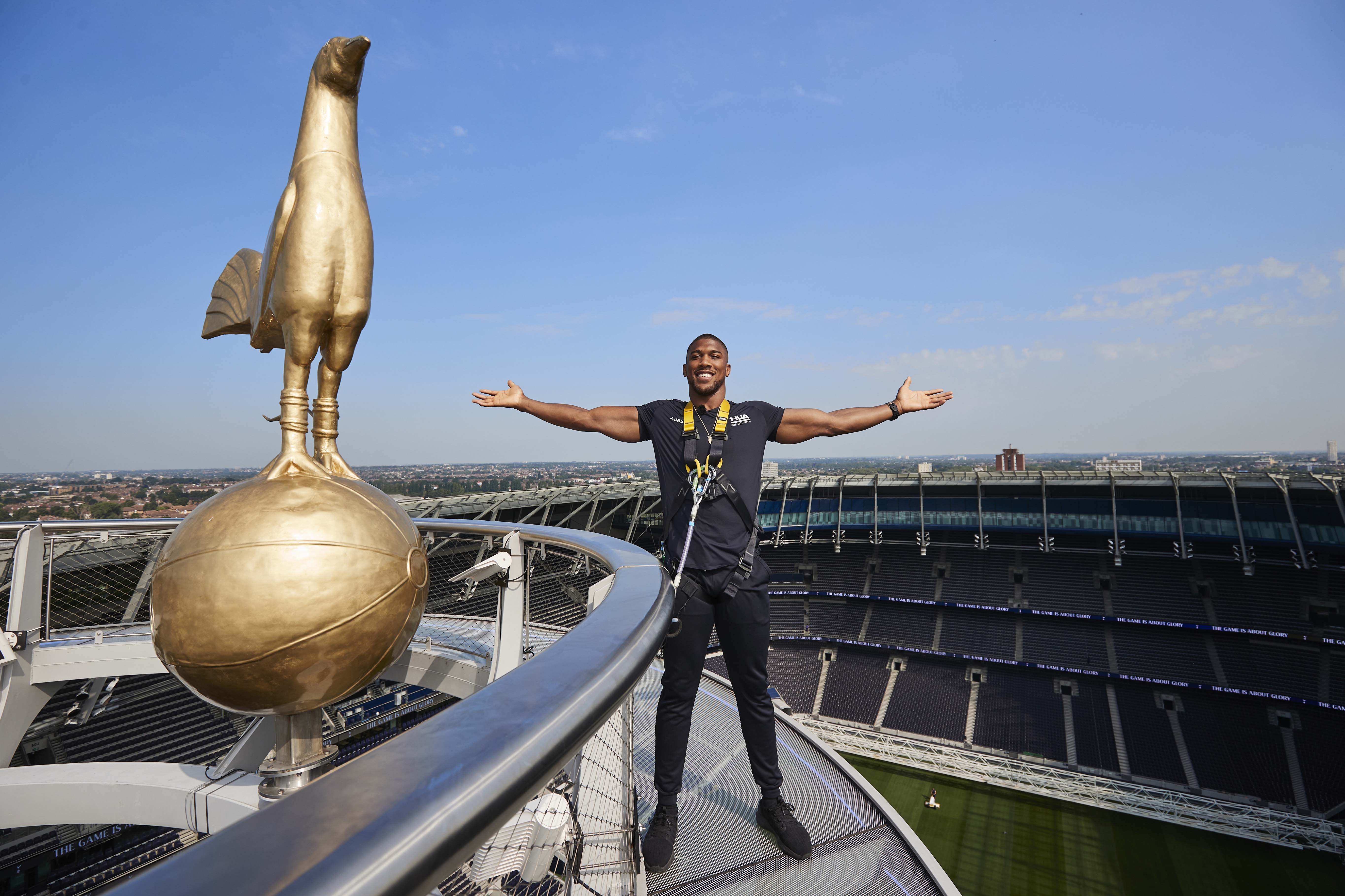 Anthony Joshua at Tottenham Hotspur Stadium announcing his next fight.