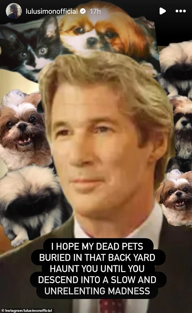 Lulu issued the Pretty Woman actor a chilling warning, voicing hope her dead pets haunt him into madness
