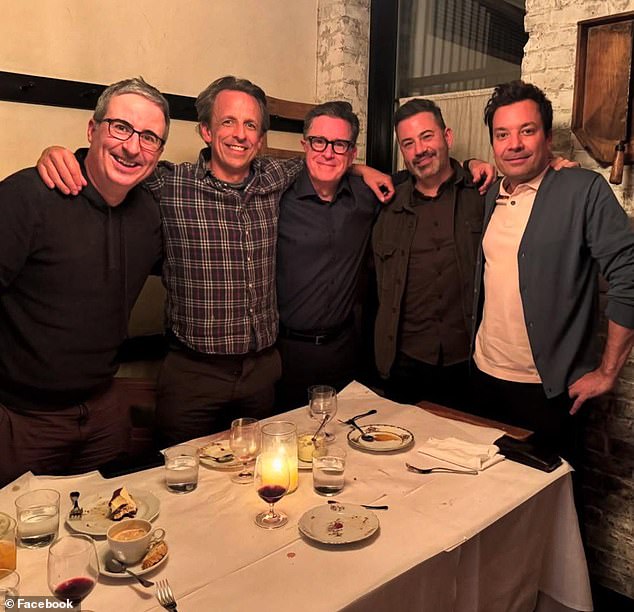 Trump went on to warn that both Kimmel (second from right) and Fallon's (right) jobs could now be on the line