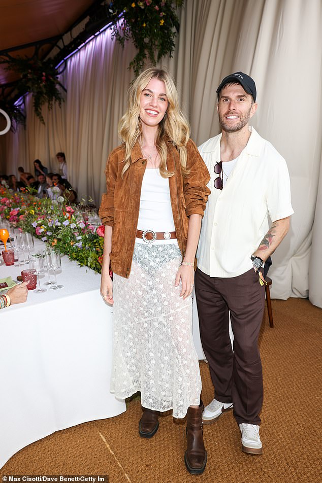 Hannah Cooper and Joel Dommett looked chic as they stepped out in coordinated brown and white ensembles