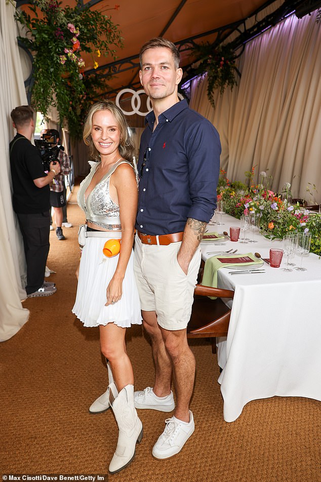 Tess Montgomery stunned in a floaty white skirt which she paired with a silver crop top and matching silver cow boy boots