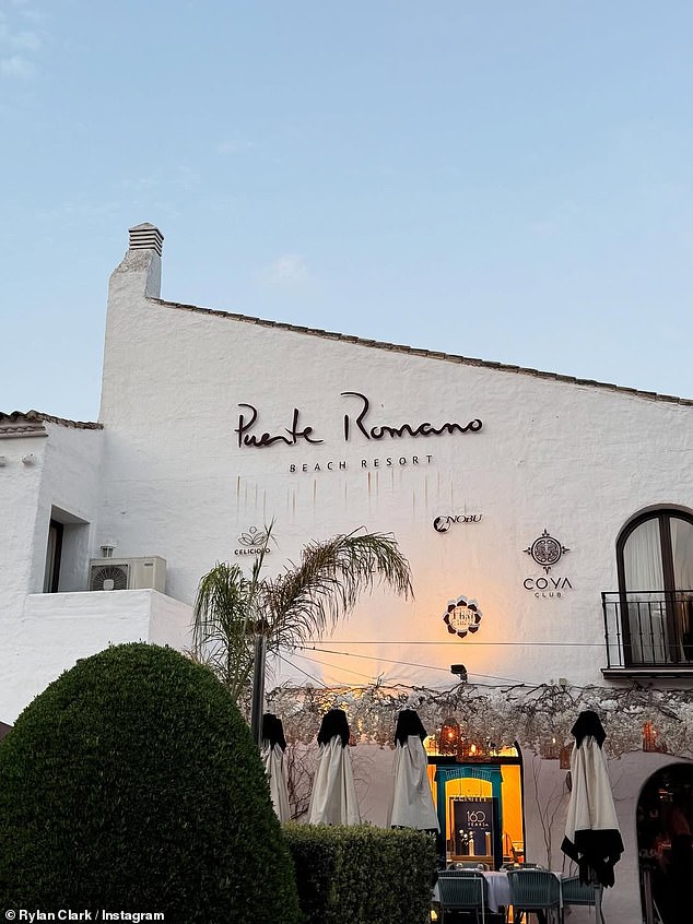 They appeared to be staying at the five-star Puente Romano hotel in the Spanish city, with Rylan posting a photo of the outside of the hotel