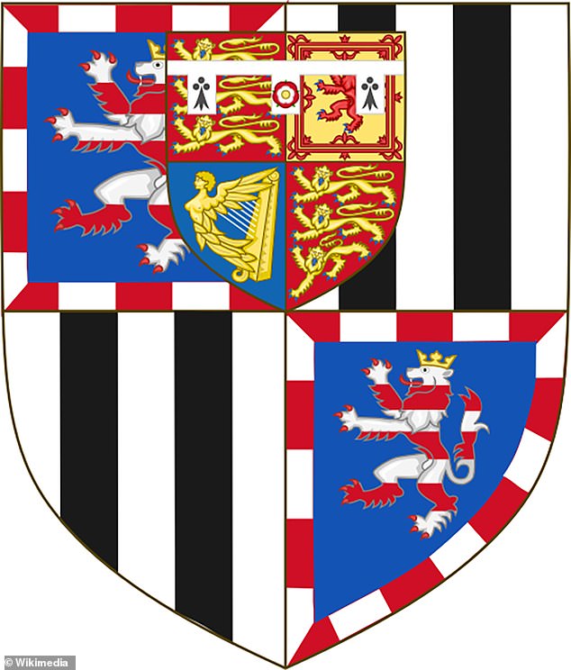 The name was adopted in 1917, during the First World War, when Prince Louis of Battenberg, the current Marquess's great-grandfather, anglicised the family name in response to anti-German sentiment in Britain. Pictured: The family's coat of arms