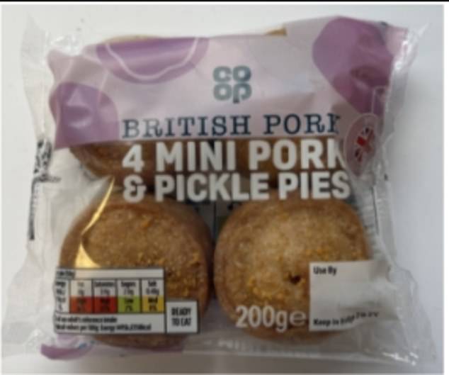 The supermarket is pulling its Co-op 4 Mini Pork & Pickle Pies from shelves because they contain milk that is not declared on the label