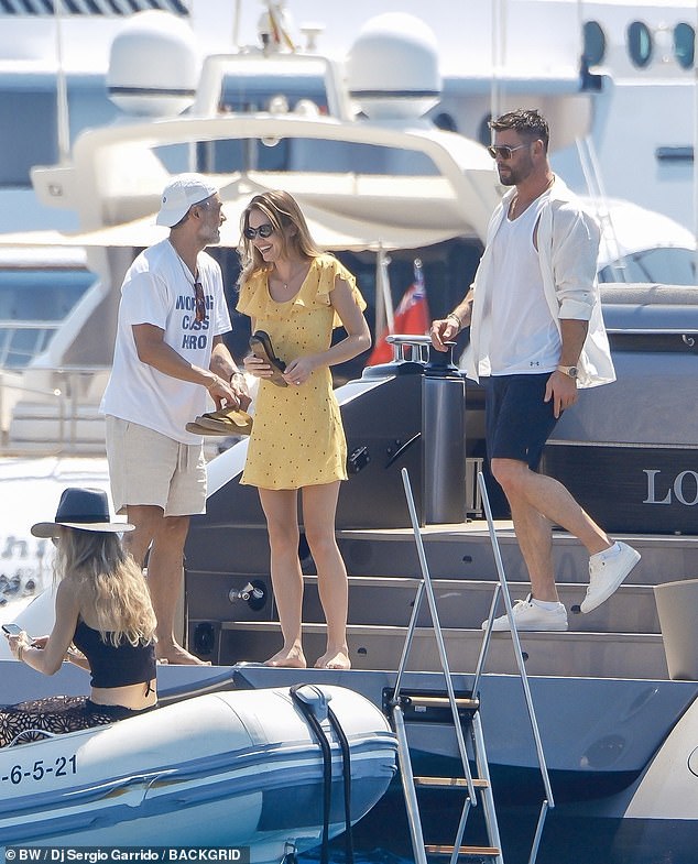 Gabriella Brooks, who has been dating the Hunger Games hunk since 2019, was snapped at Chris Hemsworth's 42nd birthday bash in Ibiza