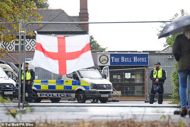Police are pictured outside the Bell Hotel on July 31 on an unrelated matter. The Epping hotel is being used to house migrants