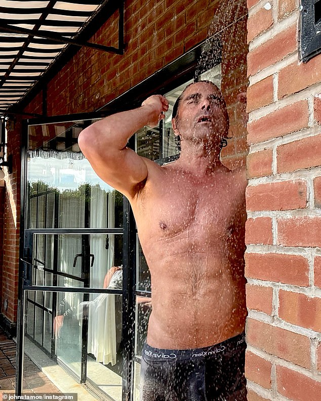 'A rooftop birthday shower in NYC to start the day,' wrote the Full House star next to a photo of him shirtless in a pair of black Calvin Klein briefs, which he posted to Instagram