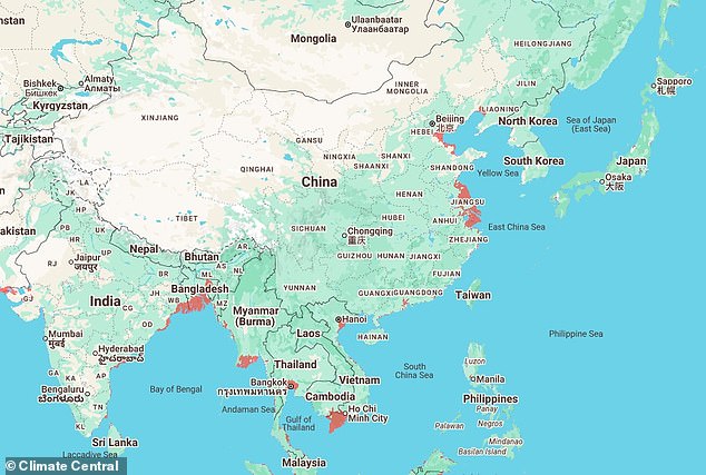 Asia would be one of the worst affected continents, according to Climate Central's interactive map