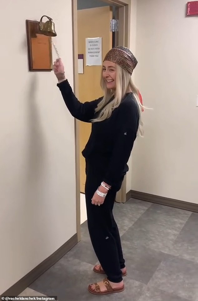 After six rounds of chemotherapy and ongoing monthly infusions to prevent tumor growth, Danchek rang the bell in September 2024, signaling she was cancer-free