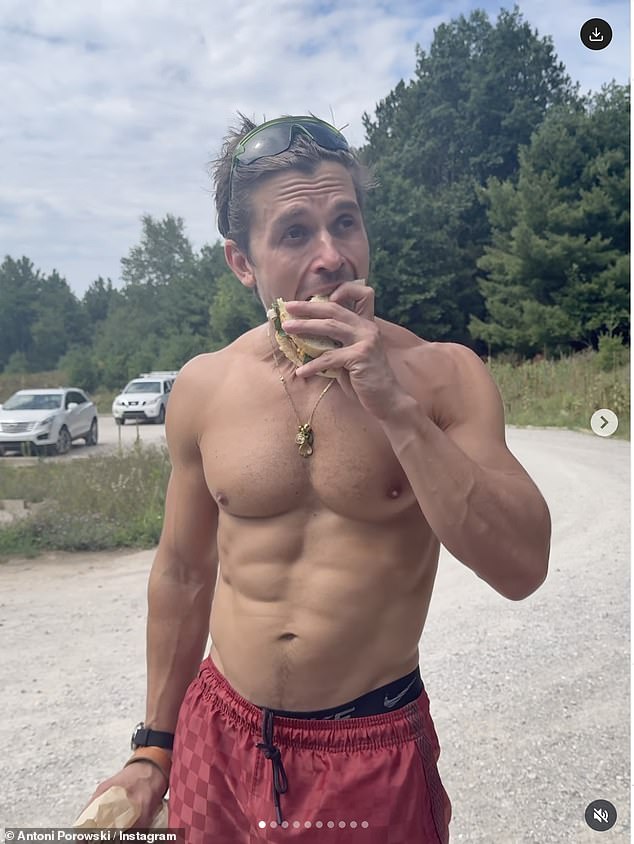 Antoni Porowski delighted his fans on Sunday, as he flaunted his washboard abs in a slew of sizzling shirtless snaps from his trip to Traverse City, Michigan .