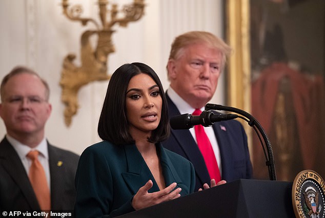 The star previously spoke out against Trump's illegal immigration crackdown in her hometown of Los Angeles back in June, calling ICE's tactics 'inhumane' while advocating for the 'hardworking people' who were being torn apart from their families; Kim and Trump seen in 2019