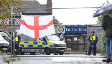 Police are pictured outside the Bell Hotel on July 31 on an unrelated matter. The Epping hotel is being used to house migrants