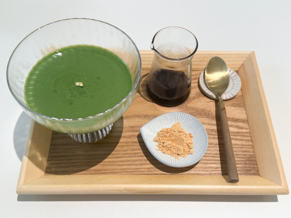 Dessert can be a simple Matcha Pudding topped with 'kuromitsu' and 'kinako'. — Picture by Lee Khang Yi