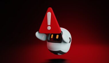 AI bot carrying a warning sign