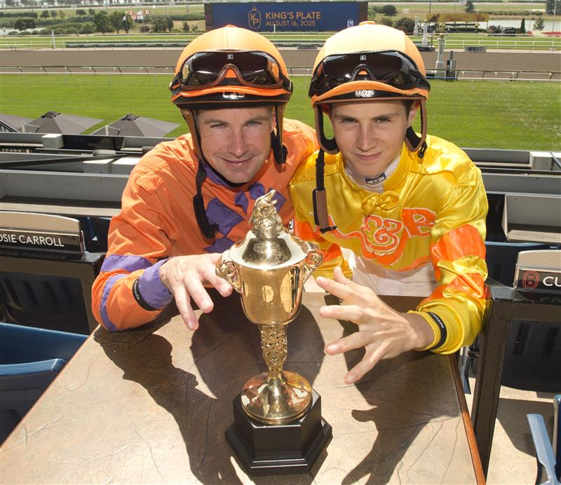 Father and son jockeys, David and Pietro Moran. (Photo by Michael Burns)