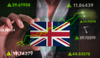 Graph growing Union Jack UK stock market investment concept