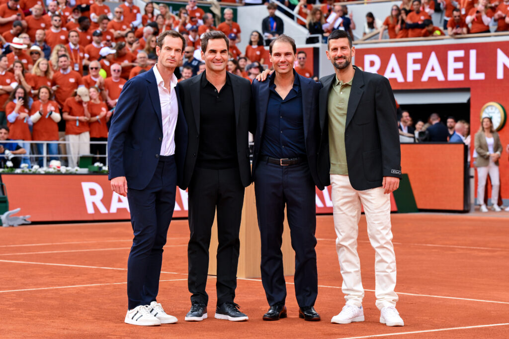 Andy Murray, Roger Federer, Rafael Nadal and Novak Djokovic pose for a photo