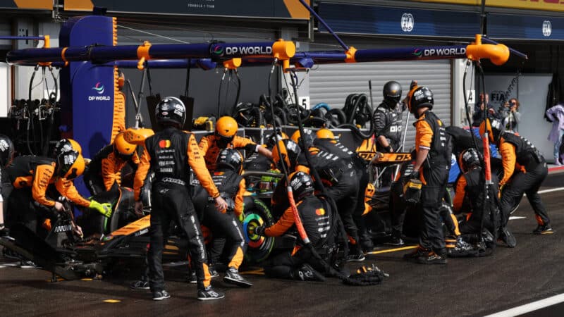 McLaren's British driver Lando Norris pits during the Belgian Grand Prix