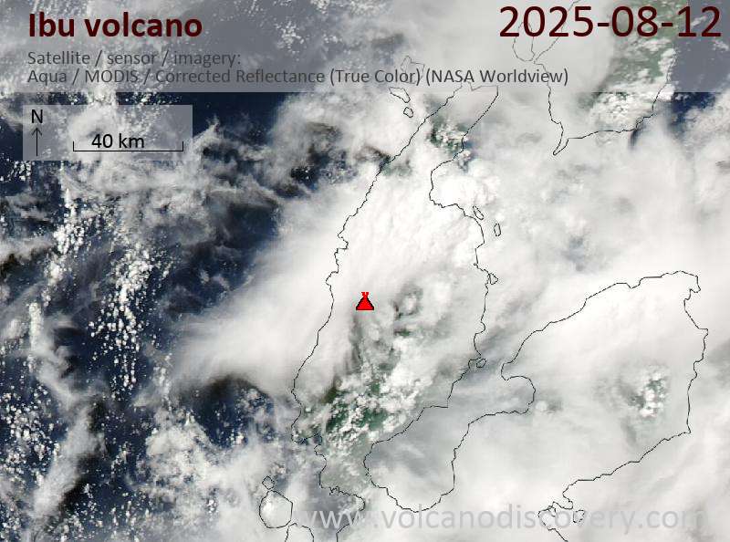 Satellite image of Ibu volcano on 12 Aug 2025