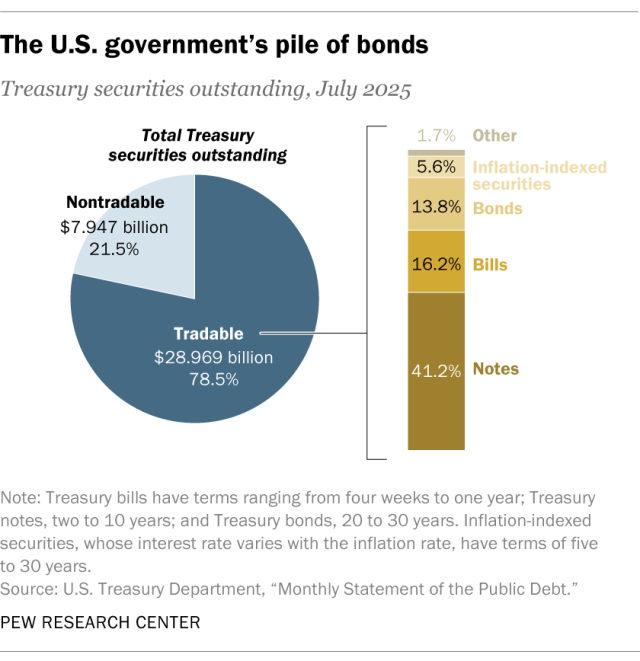 A pie and bar chart showing the U.S. government's pile of bonds.