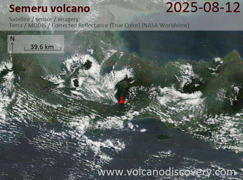 Satellite image of Semeru volcano on 12 Aug 2025