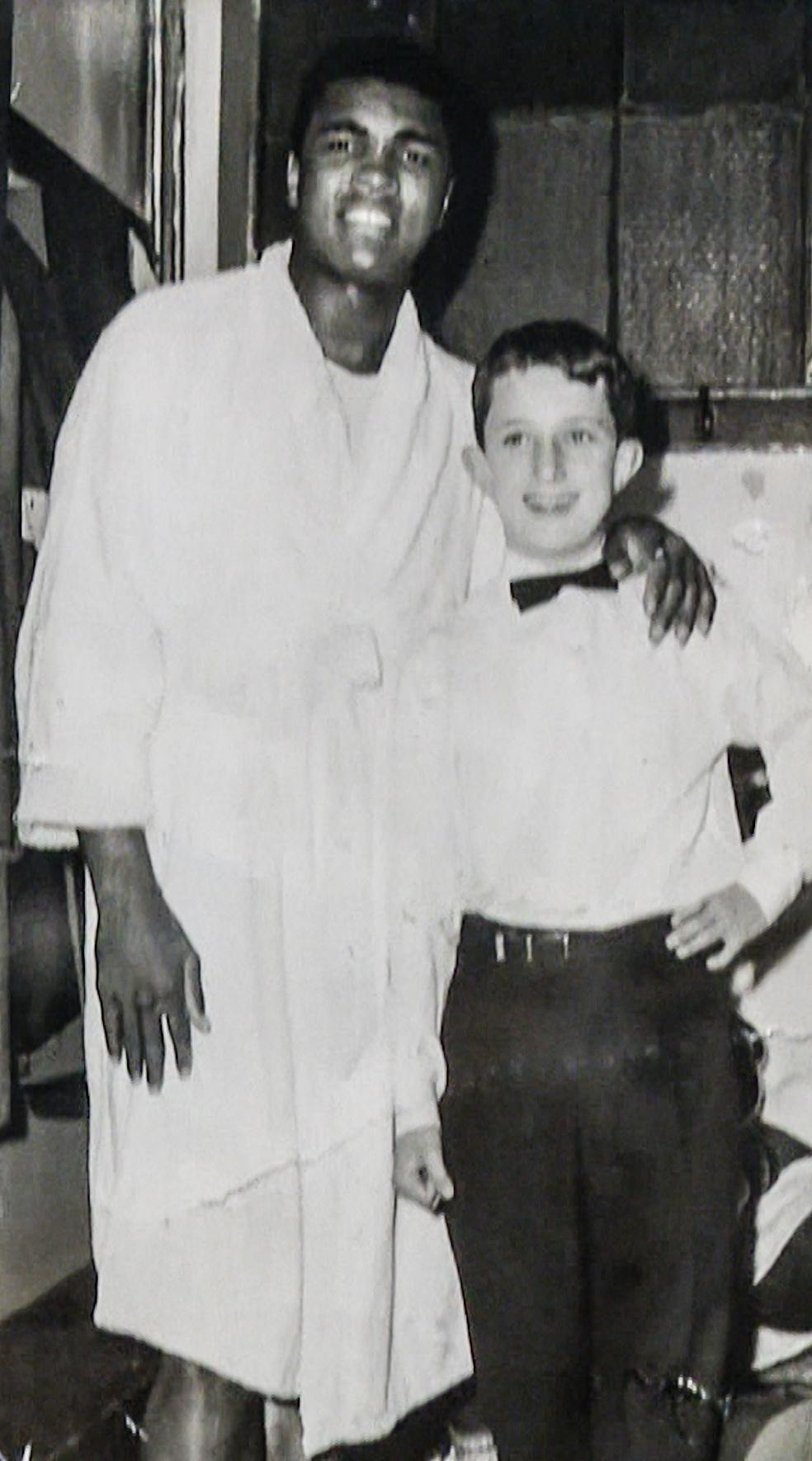 Muhammad Ali with Tommy Gilmour in his dressing room