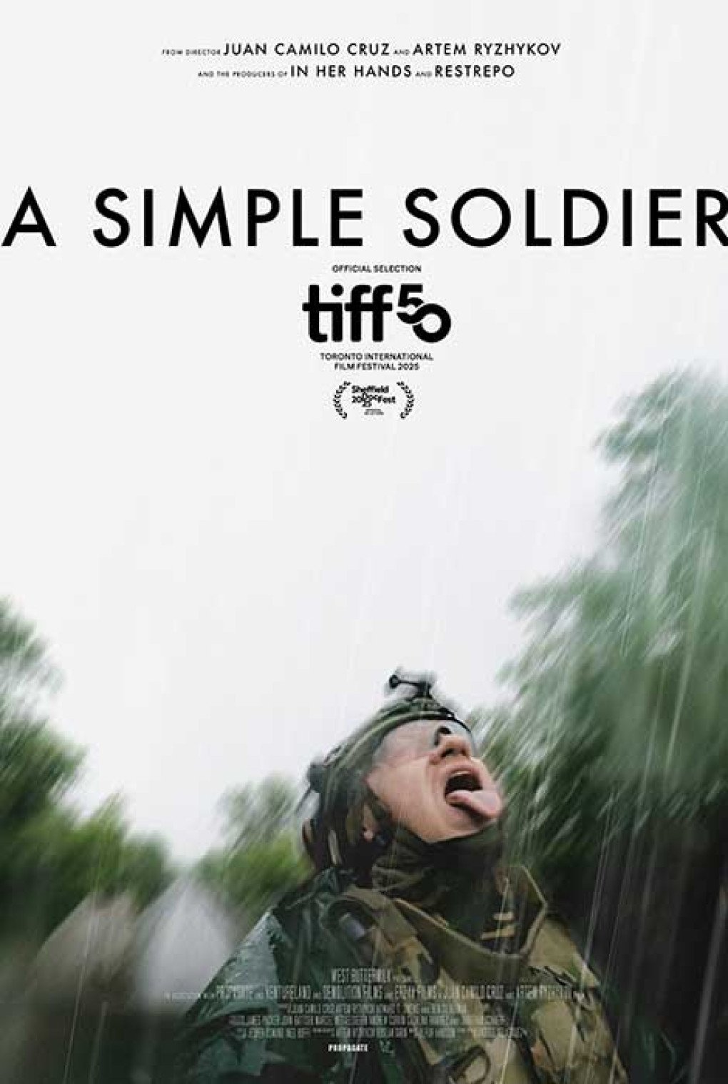 The official poster for "A Simple Soldier," directed by Juan Camilo Cruz and featuring Artem Ryzhykov. The film, which explores themes of conflict and human resilience, was selected for the Toronto International Film Festival (TIFF) 2025. (Source: TIFF we