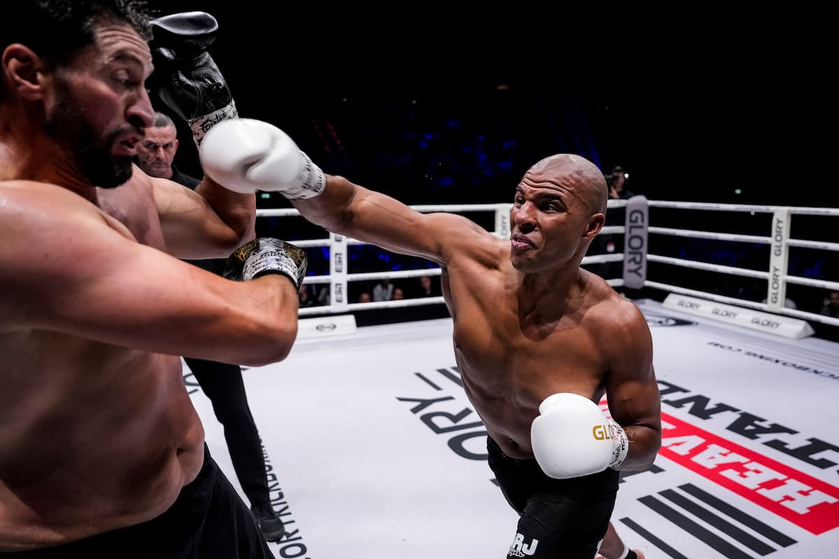 Levi Rigters and Jamal Ben Saddik during their kickboxing bout at Glory 103 at the Rotterdam Ahoy