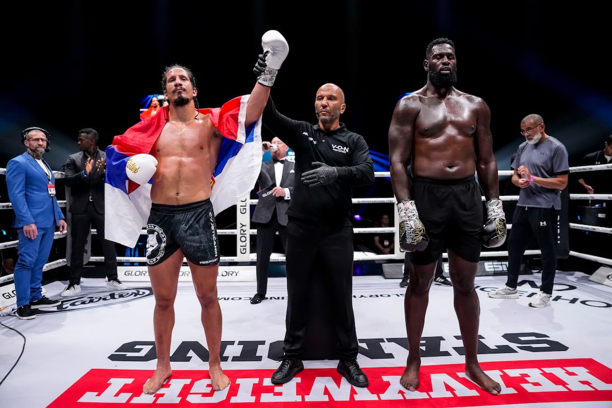 Milos Cvjeticanin defeats Colin George during their kickboxing bout at Glory 103 at the Rotterdam Ahoy