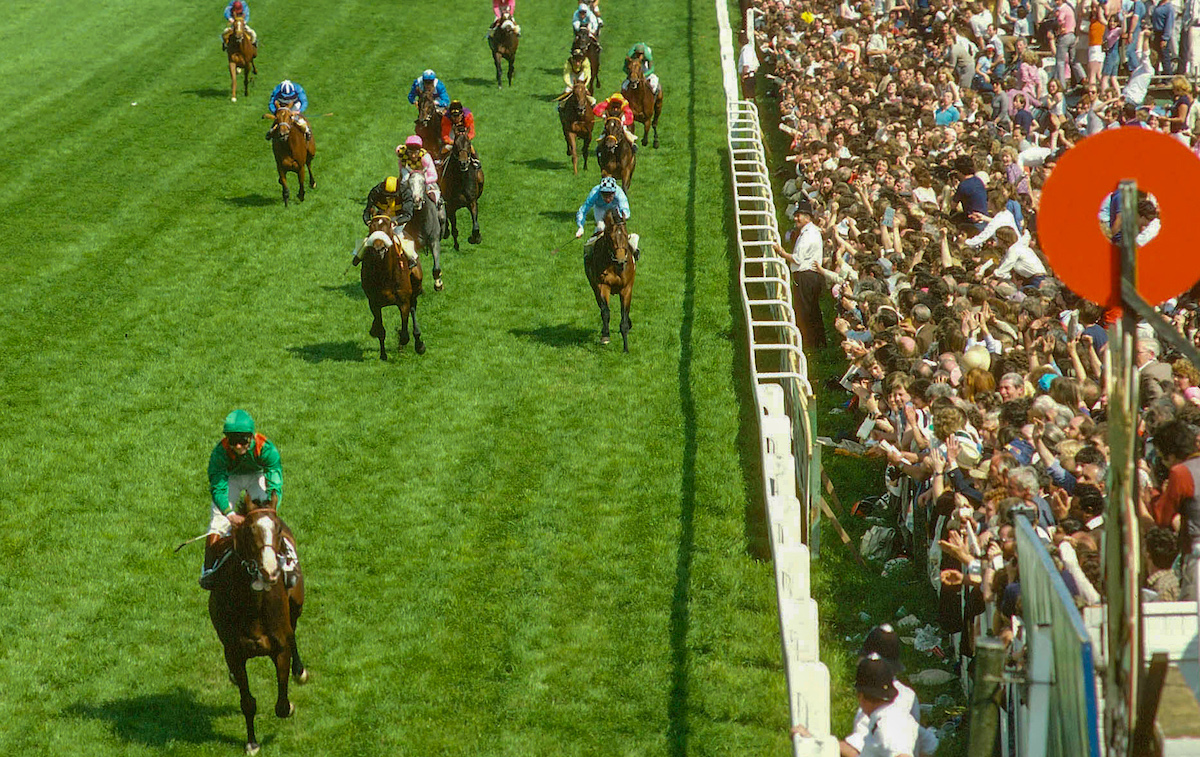 No need for whip: Shergar wins the Derby under Walter Swinburn at Epsom in 1981. Photo: Mark Cranham / focusonracing.com
