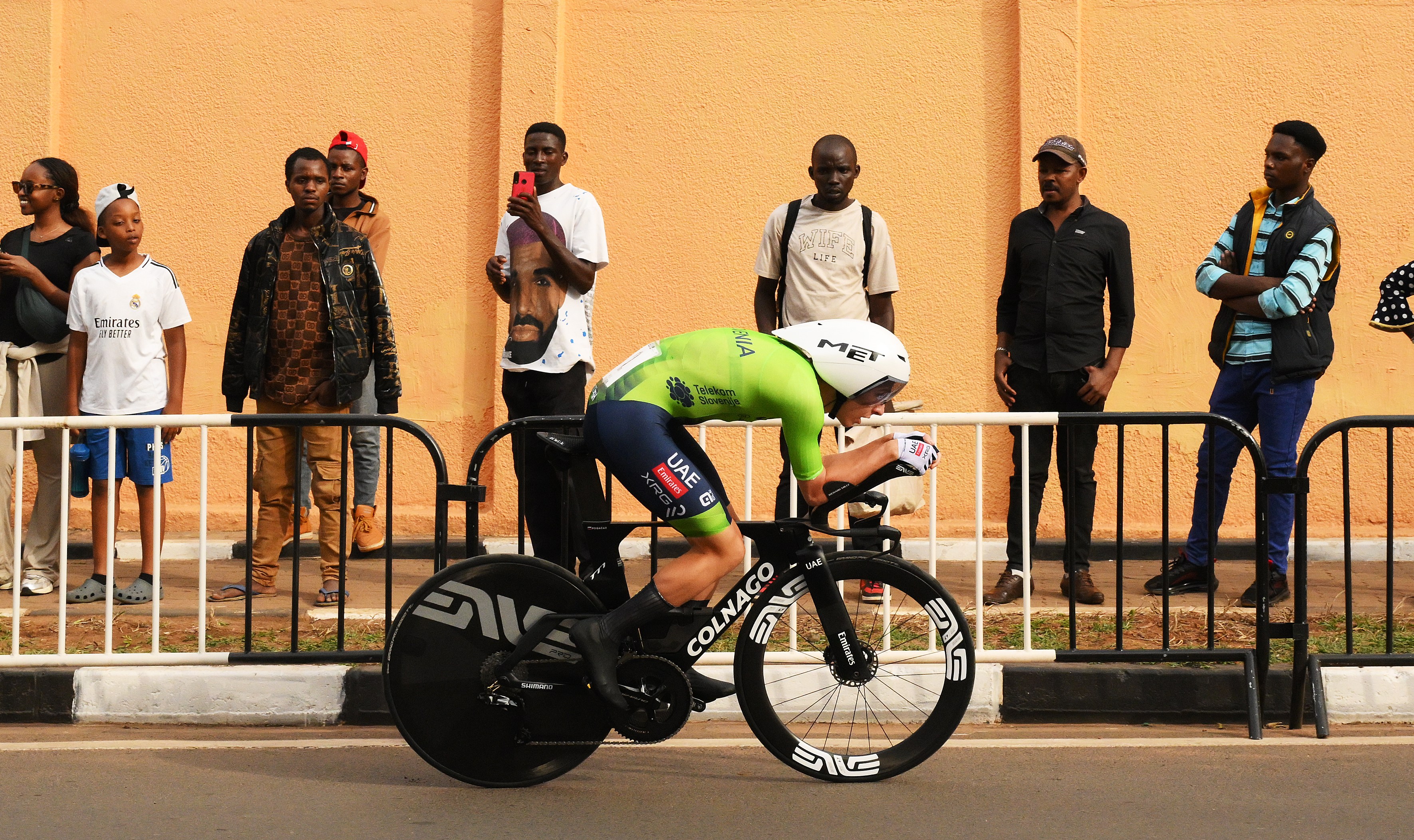 Tadej Pogacar cycling in the Men Elite Individual Time Trial.